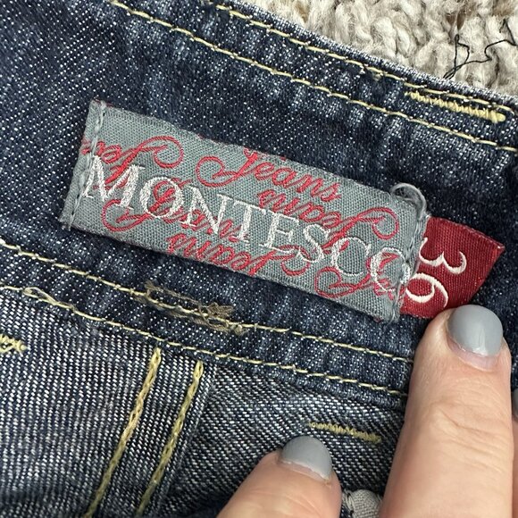 Vintage Y2K Micro‎ Mini Skirt Denim 36 Pockets Grunge Frayed Hem Indie - Picture 3 of 6